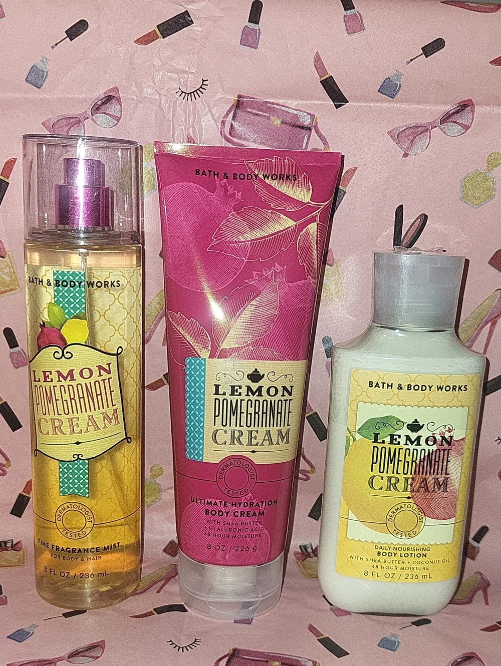 Bath & Body Works 3 Pc. Lemon Pomegranate Cream Set Mist/Body Cream & Lotion NEW